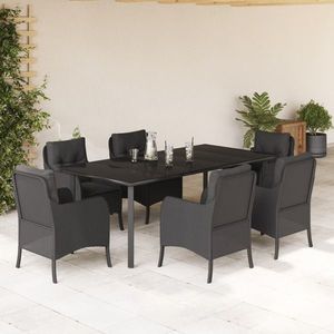 vidaXL Set mobilier de grădină cu perne, 7 piese, negru, poliratan imagine