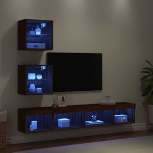 vidaXL Unități de perete TV cu LED-uri, 5 piese, stejar maro, lemn imagine