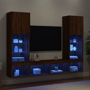 vidaXL Unități de perete TV cu LED-uri, 5 piese, stejar maro, lemn imagine