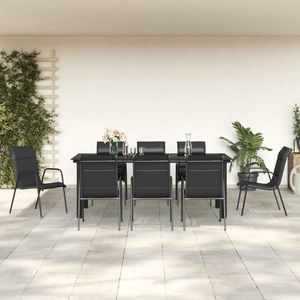 vidaXL Set mobilier de grădină, 9 piese, negru, oțel și textilenă imagine