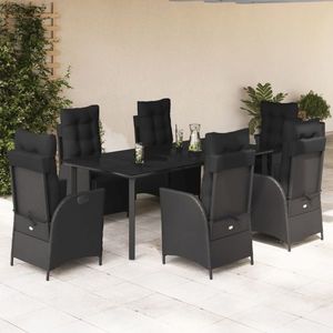 vidaXL Set mobilier de grădină cu perne, 7 piese, negru, poliratan imagine