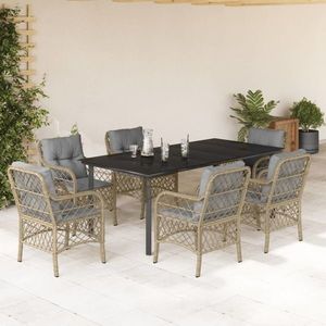 vidaXL Set mobilier pentru grădină, 7 piese, cu perne, bej, poliratan imagine