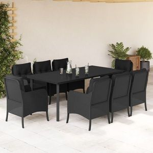 vidaXL Set mobilier de grădină cu perne, 9 piese, negru, poliratan imagine