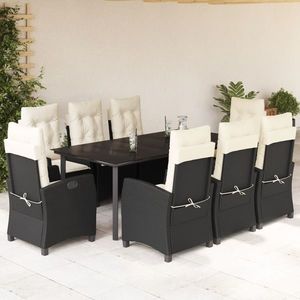 vidaXL Set mobilier de grădină cu perne, 9 piese, negru, poliratan imagine