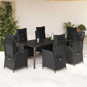 vidaXL Set mobilier de grădină cu perne, 7 piese, negru, poliratan imagine