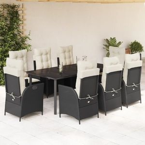 vidaXL Set mobilier de grădină cu perne, 9 piese, negru, poliratan imagine