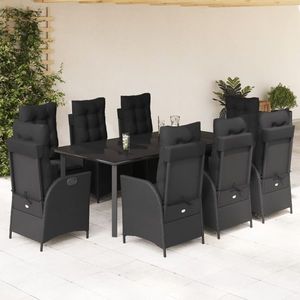 vidaXL Set mobilier de grădină cu perne, 9 piese, negru, poliratan imagine