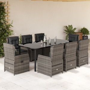 vidaXL Set mobilier grădină cu perne, 9 piese, gri, poliratan imagine