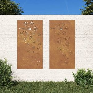 vidaXL Decor perete grădină 2 buc. 105x55 cm design flori oțel Corten imagine
