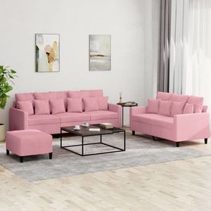vidaXL Set de canapele cu perne, 3 piese, roz, catifea imagine