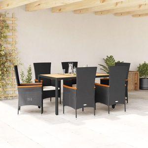 vidaXL Set mobilier de grădină cu perne, 7 piese, negru, poliratan imagine