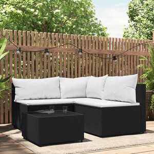 vidaXL Set mobilier relaxare grădină 4 piese cu perne poliratan negru imagine