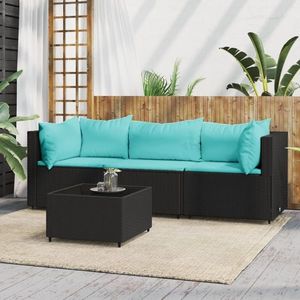 vidaXL Set mobilier relaxare grădină 4 piese cu perne poliratan negru imagine