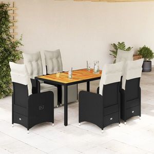vidaXL Set bistro de grădină, 7 piese, cu perne, negru, poliratan imagine