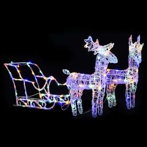 vidaXL Decorațiune de Crăciun reni și sanie 160 LED-uri 130 cm acril imagine