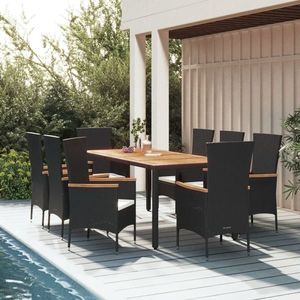 vidaXL Set mobilier de grădină cu perne, 9 piese, negru, poliratan imagine