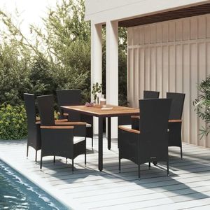 vidaXL Set mobilier de grădină cu perne, 7 piese, negru, poliratan imagine