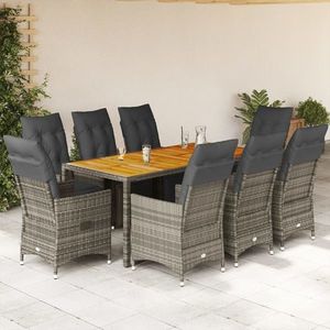 vidaXL Set bistro de grădină cu perne, 9 piese, gri, poliratan imagine