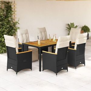 vidaXL Set bistro de grădină, 7 piese, cu perne, negru, poliratan imagine