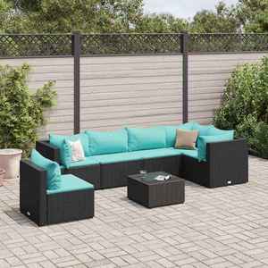 vidaXL Set mobilier de grădină cu perne, 7 piese, negru, poliratan imagine