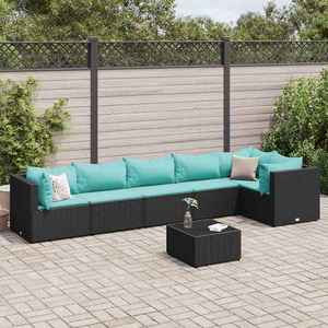 vidaXL Set mobilier de grădină cu perne, 7 piese, negru, poliratan imagine