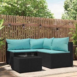 vidaXL Set mobilier relaxare grădină 4 piese cu perne poliratan negru imagine