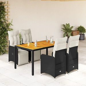 vidaXL Set bistro de grădină cu perne, 5 piese, negru, poliratan imagine