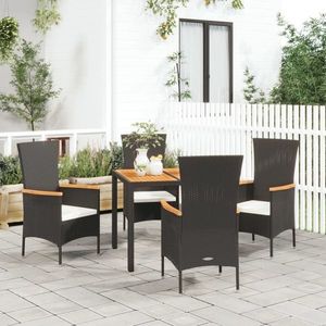 vidaXL Set mobilier de grădină cu perne, 5 piese, negru, poliratan imagine