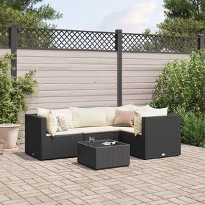 vidaXL Set șezlonguri de grădină, 5 piese, cu perne, negru, poliratan imagine