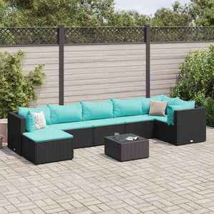 vidaXL Set mobilier de grădină cu perne, 8 piese, negru, poliratan imagine