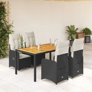 vidaXL Set bistro de grădină cu perne, 5 piese, negru, poliratan imagine