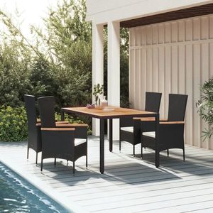 vidaXL Set mobilier de grădină cu perne, 5 piese, negru, poliratan imagine