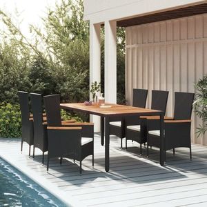 vidaXL Set mobilier de grădină cu perne, 7 piese, negru, poliratan imagine