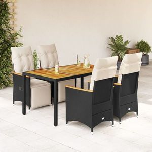 vidaXL Set bistro de grădină cu perne, 5 piese, negru, poliratan imagine