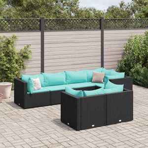 vidaXL Set mobilier de grădină cu perne, 7 piese, negru, poliratan imagine