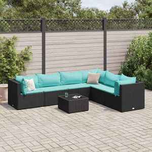 vidaXL Set mobilier de grădină cu perne, 7 piese, negru, poliratan imagine