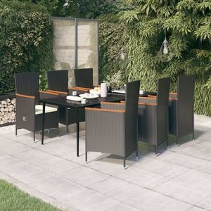 vidaXL Set de masă pentru grădină, 7 piese, cu perne, negru imagine