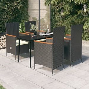 vidaXL Set masă pentru grădină, 5 piese, cu perne, negru imagine