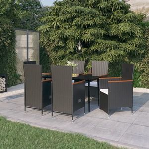 vidaXL Set de masă pentru grădină, 7 piese, cu perne, negru imagine
