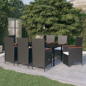 vidaXL Set mobilier de grădină cu perne, 9 piese, negru imagine