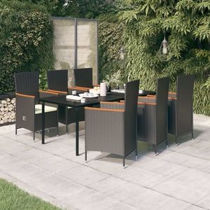 vidaXL Set de masă pentru grădină, 7 piese, cu perne, negru imagine