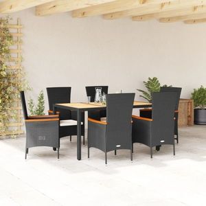 vidaXL Set mobilier de grădină cu perne, 7 piese, negru, poliratan imagine