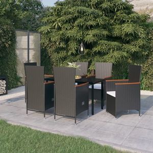 vidaXL Set de masă pentru grădină, 7 piese, cu perne, negru imagine