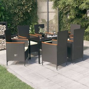 vidaXL Set de masă pentru grădină, 7 piese, cu perne, negru imagine