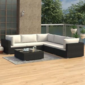 vidaXL Set mobilier de grădină cu perne, 6 piese, negru, poliratan imagine