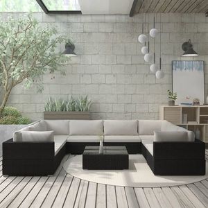 vidaXL Set mobilier de grădină cu perne, 9 piese, negru, poliratan imagine