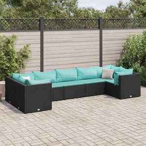 vidaXL Set mobilier de grădină cu perne, 7 piese, negru, poliratan imagine