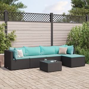 vidaXL Set mobilier de grădină cu perne, 6 piese, negru, poliratan imagine