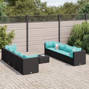 vidaXL Set mobilier de grădină cu perne, 9 piese, negru, poliratan imagine