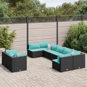 vidaXL Set mobilier de grădină cu perne, 9 piese, negru, poliratan imagine